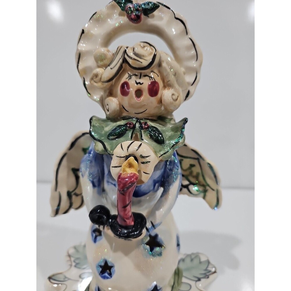 Blue Sky Clayworks Heather Goldminc Angel Caroler Tealight Candle Holder - Picture 2 of 9